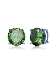 Sterling Silver With Colored Cubic Zirconia Solitaire Stud Earrings - Emerald