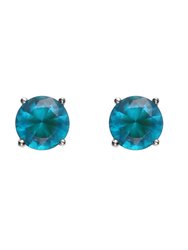 Sterling Silver With Colored Cubic Zirconia Solitaire Stud Earrings - Blue Topaz