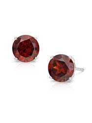 Sterling Silver With Colored Cubic Zirconia Solitaire Stud Earrings - Garnet