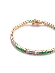 Sterling Silver With Colored Cubic Zirconia Tennis Bracelet - Emerald/Gold