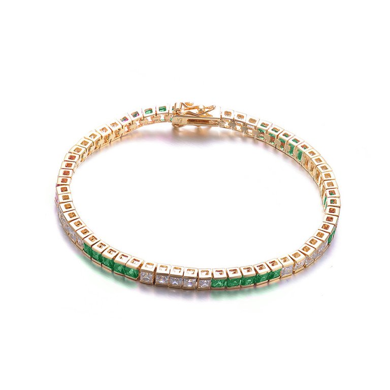 Sterling Silver With Colored Cubic Zirconia Tennis Bracelet - Emerald/Gold
