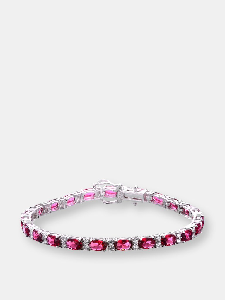 Sterling Silver with Colored Cubic Zirconia Tennis Bracelet. - Pink
