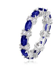 Sterling Silver With Emerald & Diamond Cubic Zirconia Chunky Eternity Band Ring - Sapphire