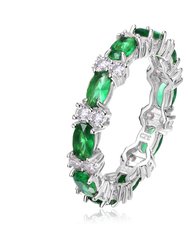 Sterling Silver With Emerald & Diamond Cubic Zirconia Chunky Eternity Band Ring - Sliver/Green