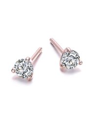 Sterling Silver With Martini Setting Clear Cubic Zirconia Solitaire Stud Earrings - Rose Gold