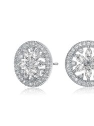 Sterling Silver With Rhodium Plated Clear Marquise With Round Cubic Zirconia Halo Wreath Earrings - Silver