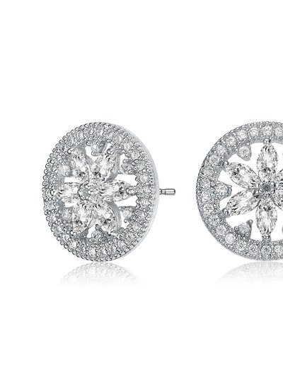 GENEVIVE Sterling Silver With Rhodium Plated Clear Marquise With Round Cubic Zirconia Halo Wreath Earrings product