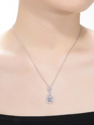 Sterling Silver With Rhodium Plated Clear Pear With Round Cubic Zirconia Accent Drop Necklace