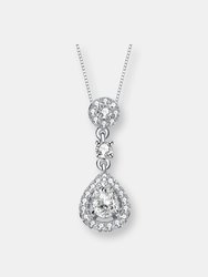 Sterling Silver With Rhodium Plated Pear And Round Cubic Zirconia Accent Drop Pendant Necklace - Silver
