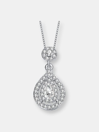 Genevive Sterling Silver With Rhodium Plated Pear And Round Cz Accent Drop Pendant Necklace product
