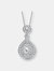 Sterling Silver With Rhodium Plated Pear And Round Cz Accent Drop Pendant Necklace - Silver