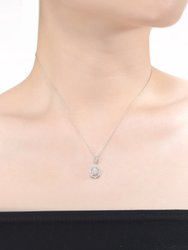 Sterling Silver With Rhodium Plated Pear And Round Cz Accent Drop Pendant Necklace