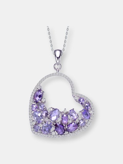 Genevive Sterling Silver With Rhodium Plated Purple Oval With Clear Round Cubic Zirconia Open Heart Necklace product