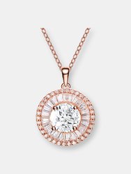 Sterling Silver With Rose Gold Plated And Clear Cubic Zirconia Pendant Necklace - Rose Gold