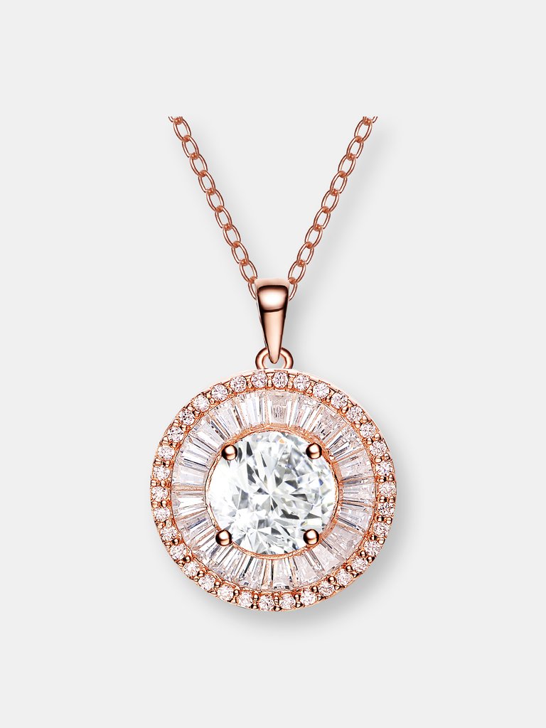 Sterling Silver With Rose Gold Plated And Clear Cubic Zirconia Pendant Necklace - Rose Gold