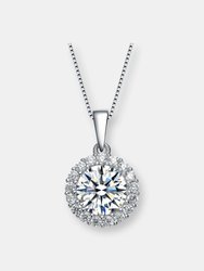 Sterling Silver with Round Colored Cubic Zirconia Pendant Necklace - White
