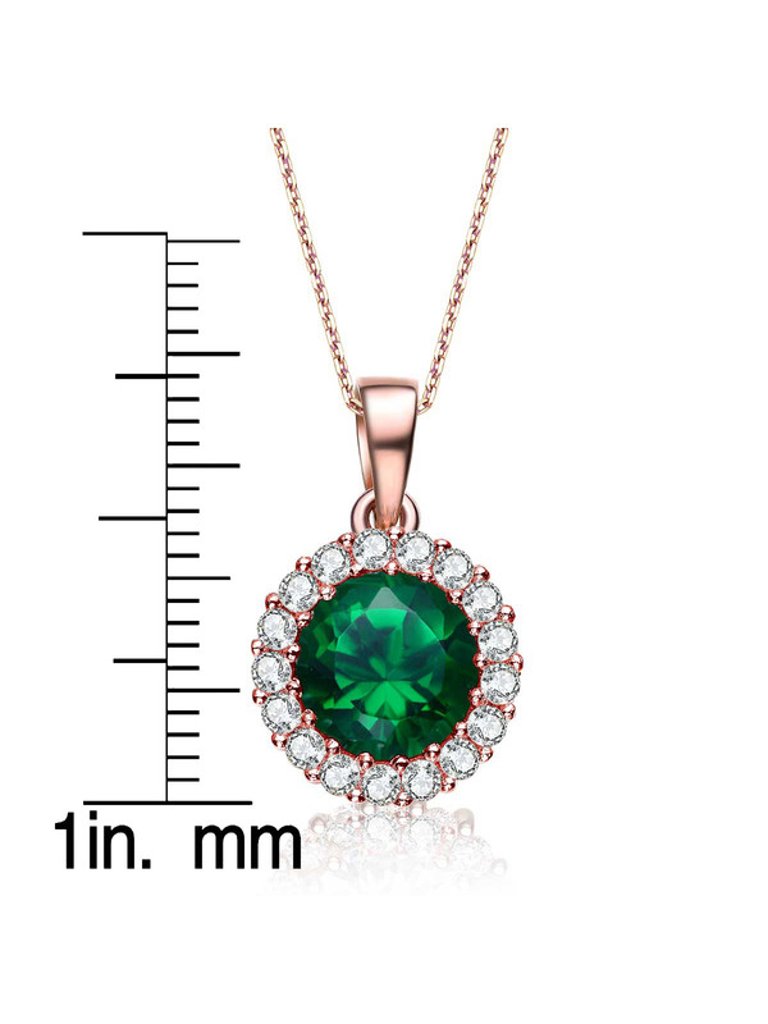 Sterling Silver With Round Colored Cubic Zirconia Pendant Necklace