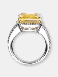 Sterling Silver Yellow Asscher Cubic Zirconia Triple Pave Ring