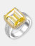 Sterling Silver Yellow Asscher Cubic Zirconia Triple Pave Ring - Yellow