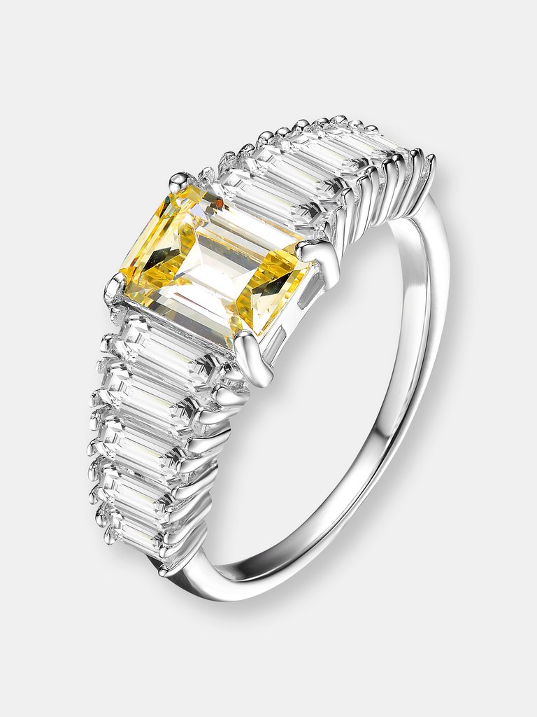 Sterling Silver Yellow Cubic Zirconia Cluster Ring - Yellow