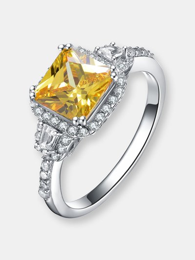 Genevive Sterling Silver Yellow Cubic Zirconia Halo Coctail  Ring product