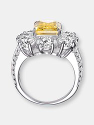 Sterling Silver Yellow Cubic Zirconia Halo Coctail Ring