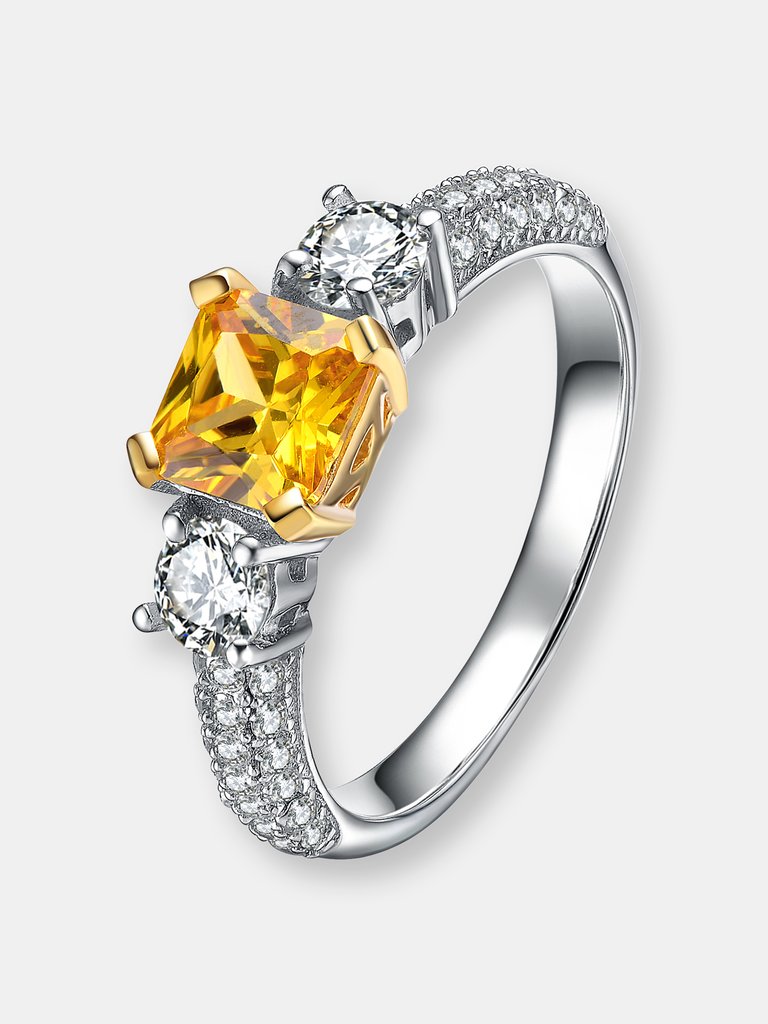 Sterling Silver Yellow Cubic Zirconia Halo Ring - Yellow