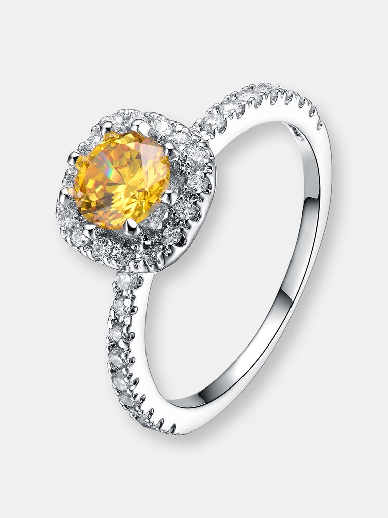 Sterling Silver Yellow Cubic Zirconia Solitaire Ring - Yellow