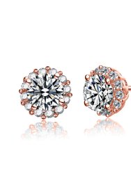 Stylish 18K Rose Gold Plated Pave Stud Earrings - Pink