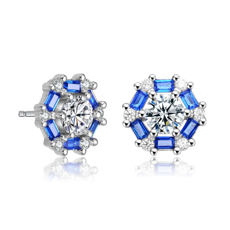 Stylish Halo Stud Earrings - Blue