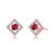 Stylish Platinum Plated Halo Stud Earrings - Red