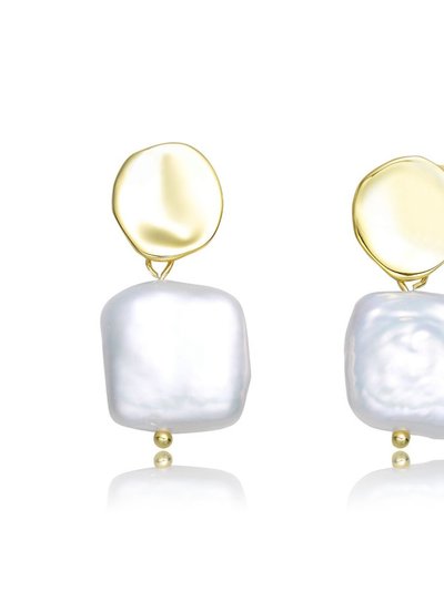 Genevive Very Stylish Sterling Silver With 14k Yellow Gold Plating With Genuine Freshwater Pearl Dangling Earrings product