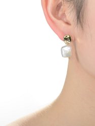 Very Stylish Sterling Silver With 14k Yellow Gold Plating With Genuine Freshwater Pearl Dangling Earrings