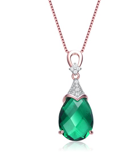 Genevive White And Green Cubic Zirconia Rose Gold Plated Sterling Silver Necklace product
