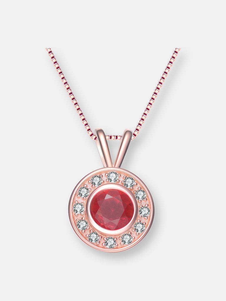 White And Red Cubic Zirconia Rose Gold Plated Sterling Silver Pendant - Red