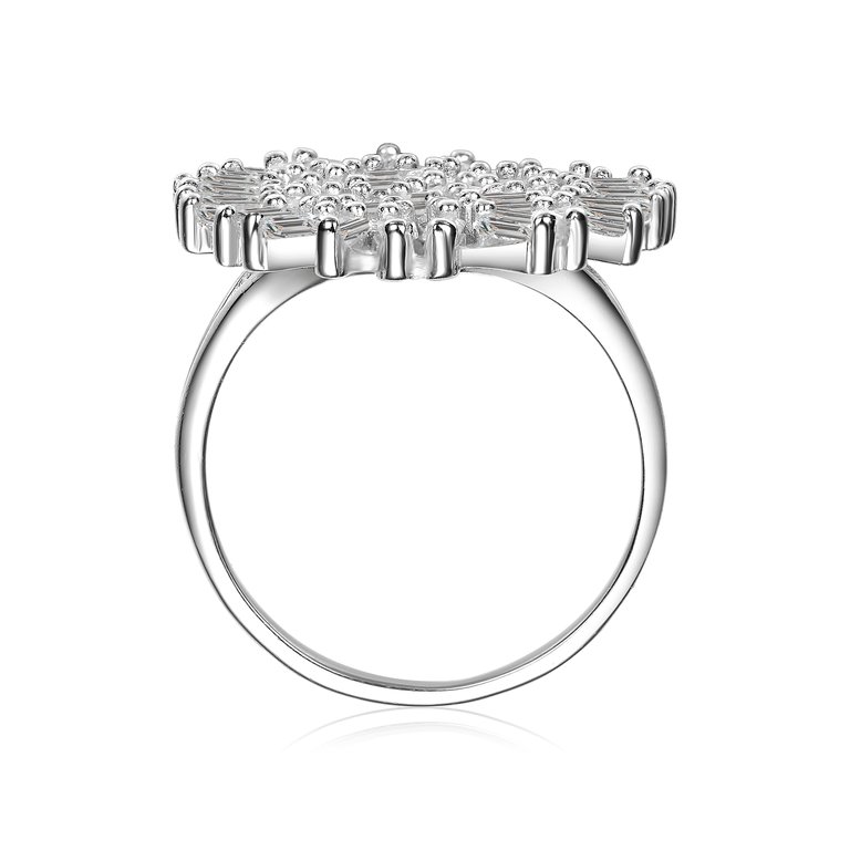 White Cubic Zirconia Flower Shaped Design Sterling Silver Ring