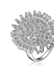 White Cubic Zirconia Flower Shaped Design Sterling Silver Ring - White Gold
