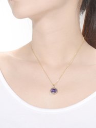 Yellow Gold Plated Round Purple Cubic Zirconia Pendant Necklace