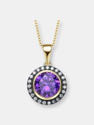 Yellow Gold Plated Round Purple Cubic Zirconia Pendant Necklace - Purple
