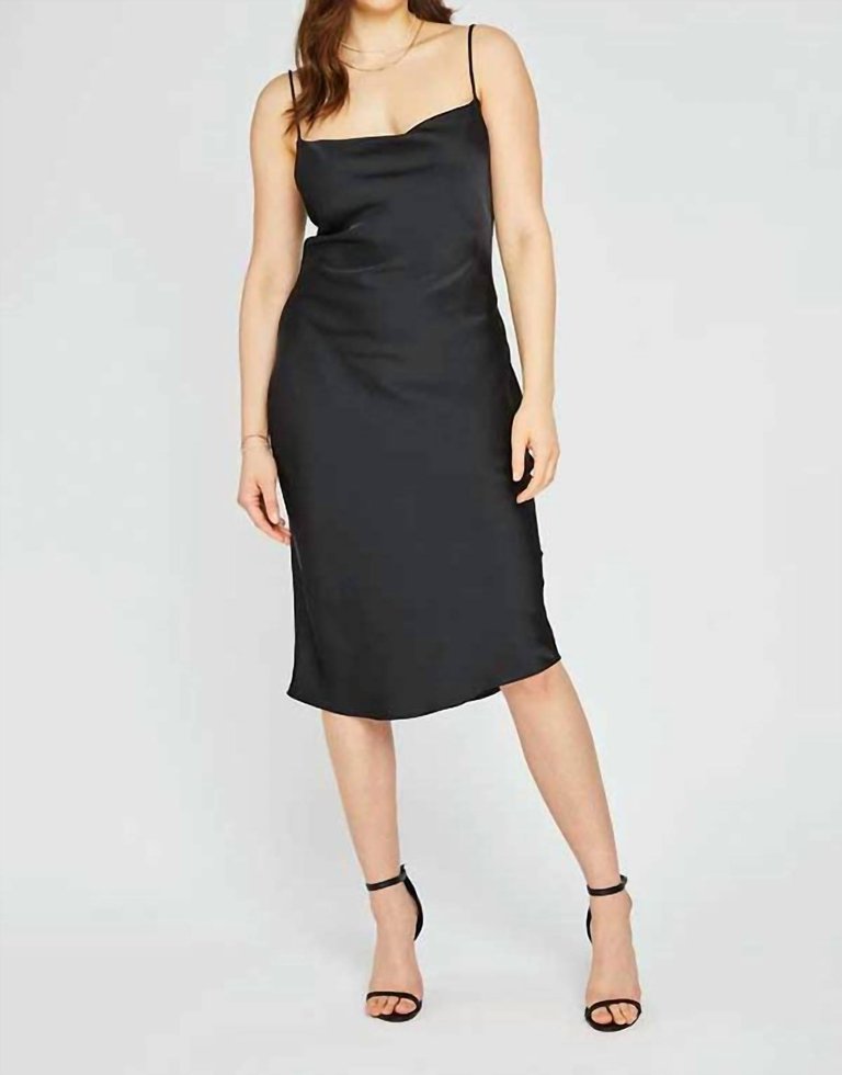 Agatha Satin Midi Dress In Black - Black