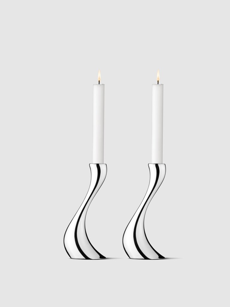 Cobra 2 Pcs Candleholder Set, Medium - Stainless Steel