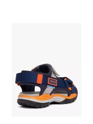 Geox Boys Borealis Sandals (Navy/Orange) (11 Little Kid)