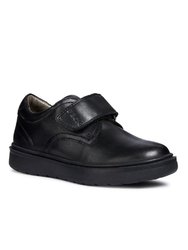 Geox Boys Leather J Riddock Touch Fastening Shoe (Black) - Black