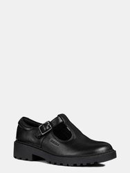 Geox Girls J Casey G. E Leather School Shoe (Black) (6 Big Kid) - Black