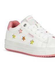 Geox Girls Rebecca Leather Sneakers (White/Fuchsia) - White/Fuchsia