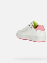 Geox Girls Rebecca Leather Sneakers (White/Fuchsia)