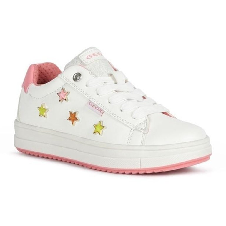 Geox Girls Rebecca Leather Sneakers (White/Fuchsia) - White/Fuchsia