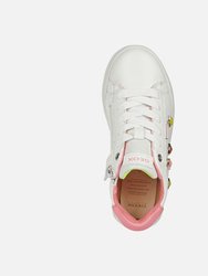 Geox Girls Rebecca Leather Sneakers (White/Fuchsia)