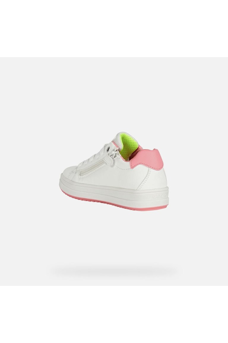 Geox Girls Rebecca Leather Sneakers (White/Fuchsia)