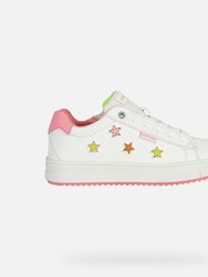 Geox Girls Rebecca Leather Sneakers (White/Fuchsia)